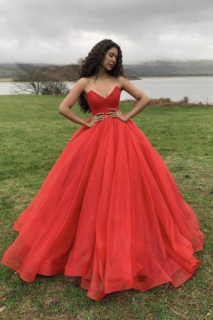 Ball Gown Red Sweetheart Tulle Long ...
